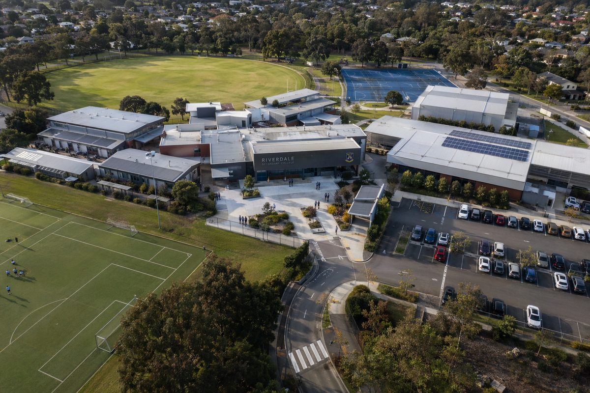 Aerial view of a school campus